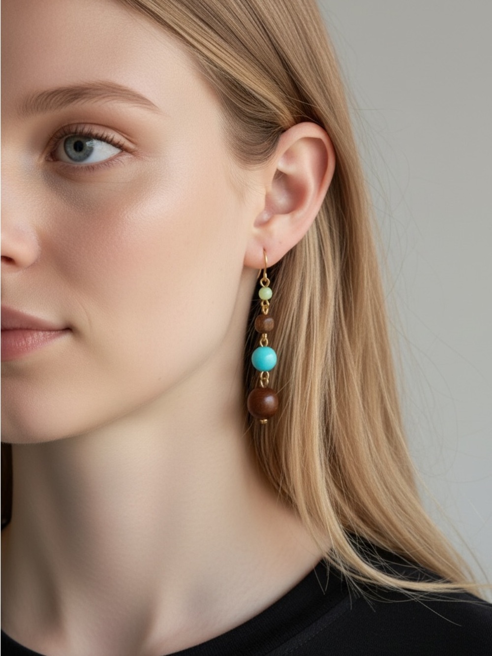 10/1 Turquoise & Brown Beaded Drop Earrings - Women Jewelry